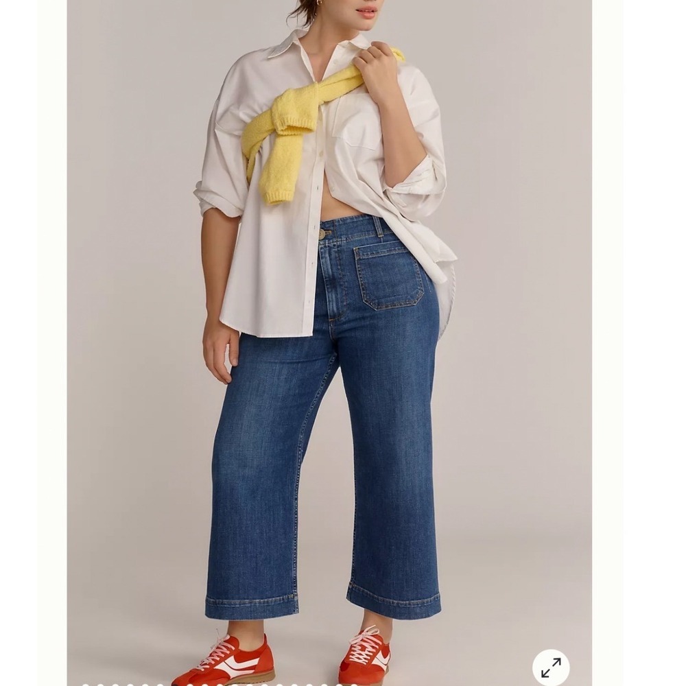 Maeve Anthropologie Colette High Rise Wide Leg Cropped Jeans Blue 16W Plus Size